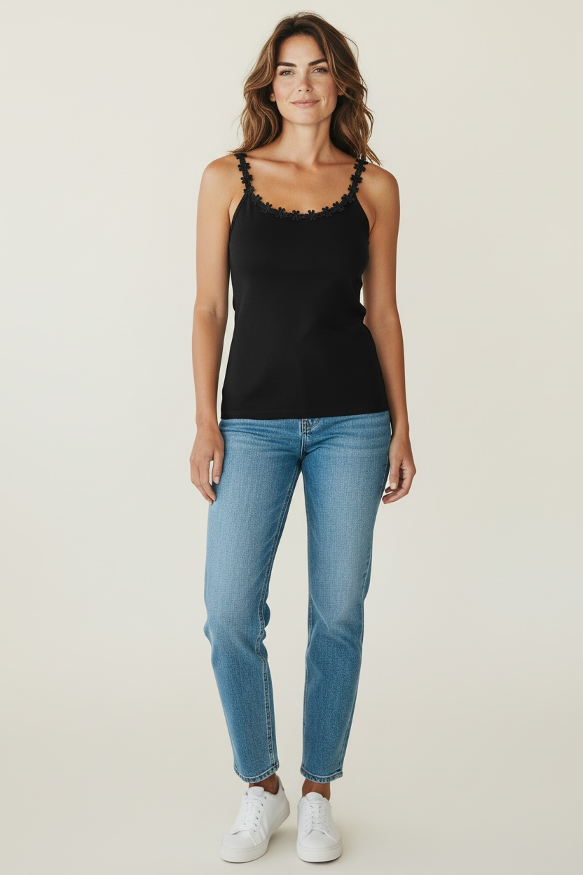 Top a bretelle con margherite