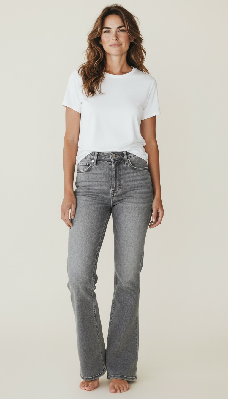 Jeans a zampa grigio chiaro