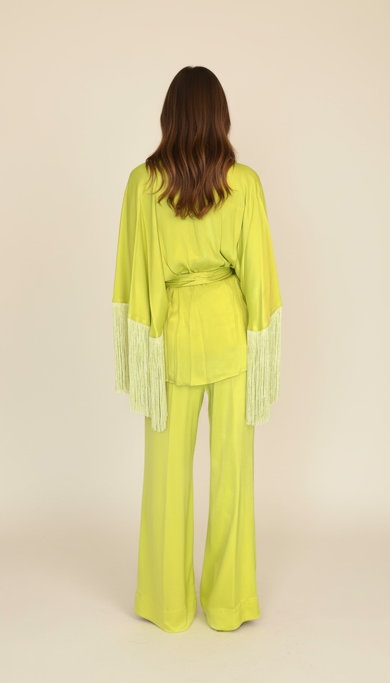 BLUSA INCROCIATA CON FRANGE SULLE MANICHE - image 2