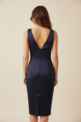 Abito midi con scollo a v con rouches