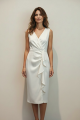 Abito midi con scollo a v con rouches