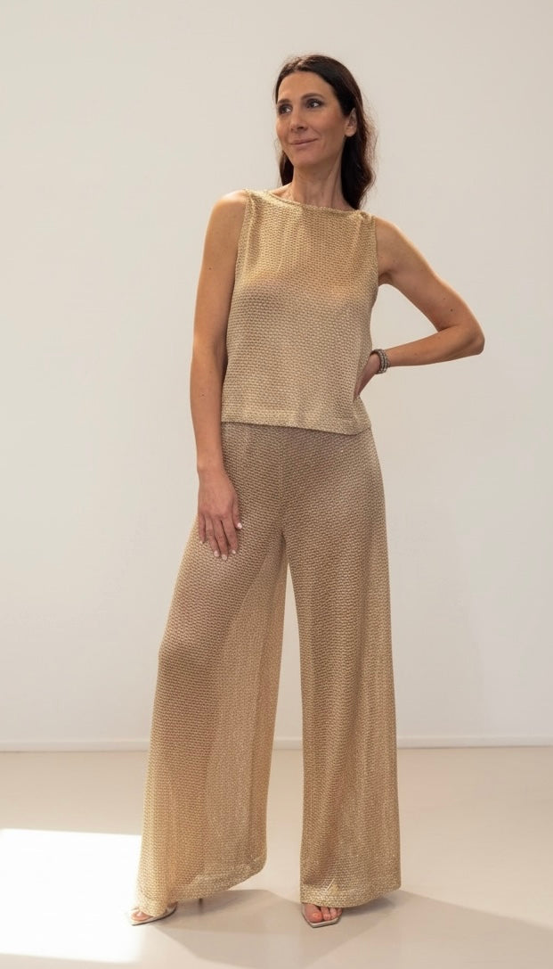 PANTALONE PALAZZO MICRORETE CON PAILLETTES LUMINOSE