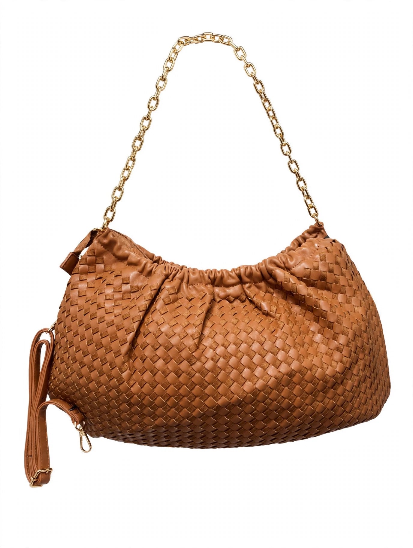 Borsa con manico a catena dorata e tracolla