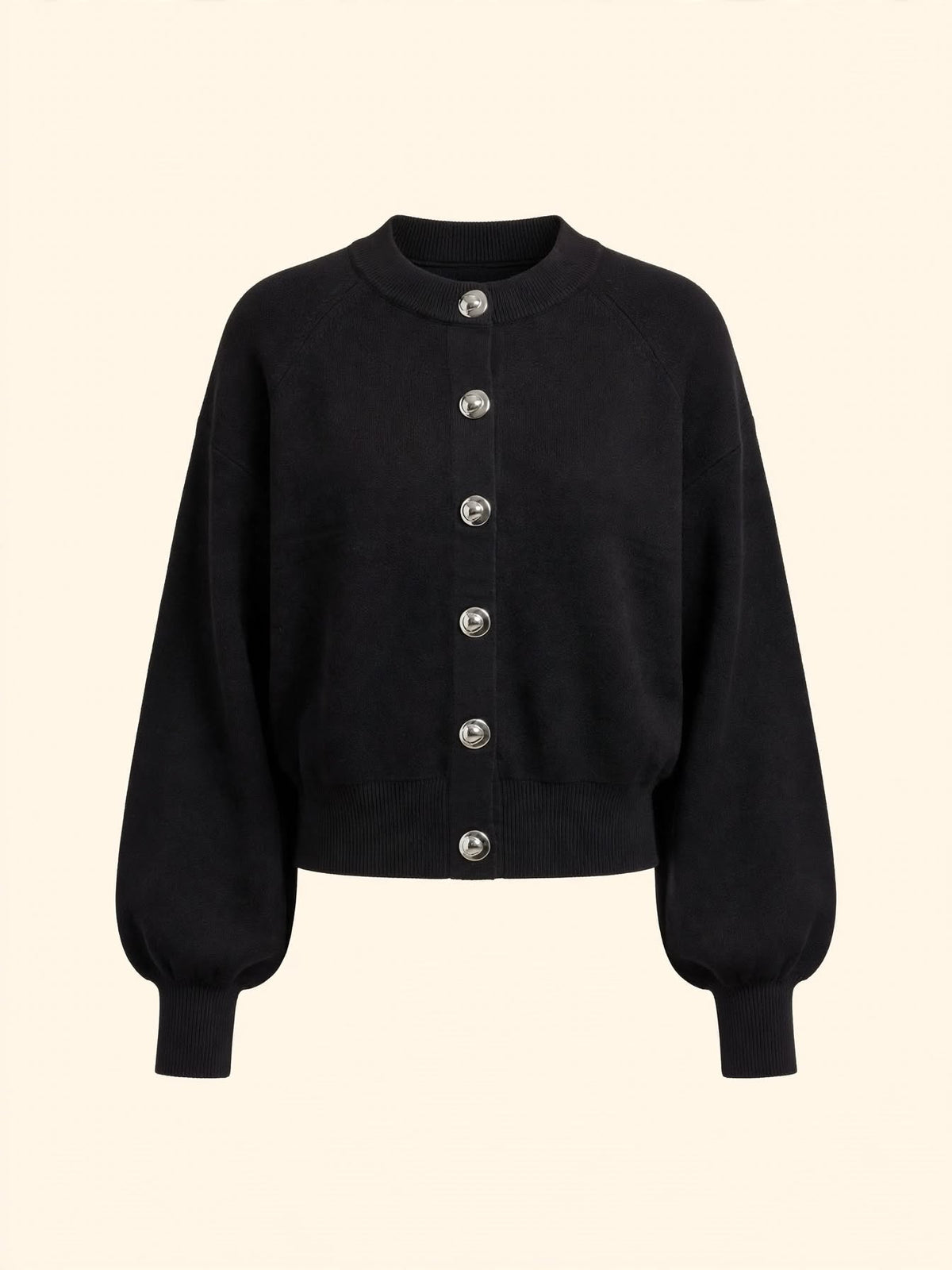 Cardigan girocollo a costine con bottoni frontali metallici