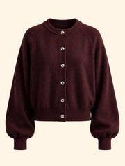 Cardigan girocollo a costine con bottoni frontali metallici