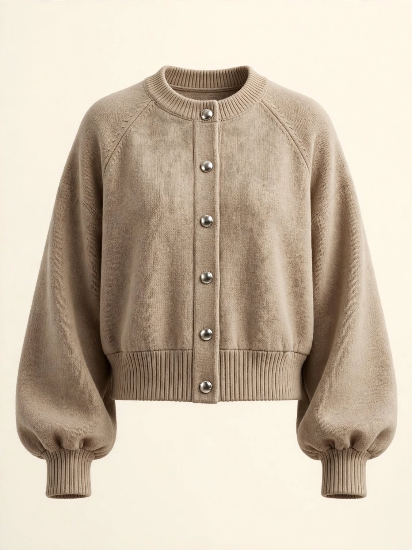 Cardigan girocollo a costine con bottoni frontali metallici
