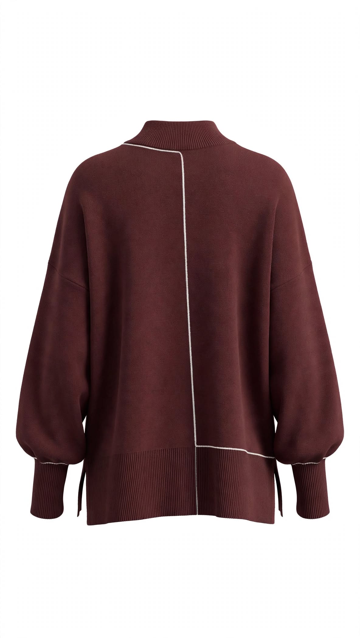 Maglione Donna marrone Oversize con Profilo a Contrasto Bianco