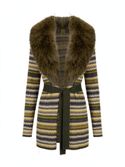 CARDIGAN LUNGO CON COLLO ECOPELLICCIA E CINTURA
