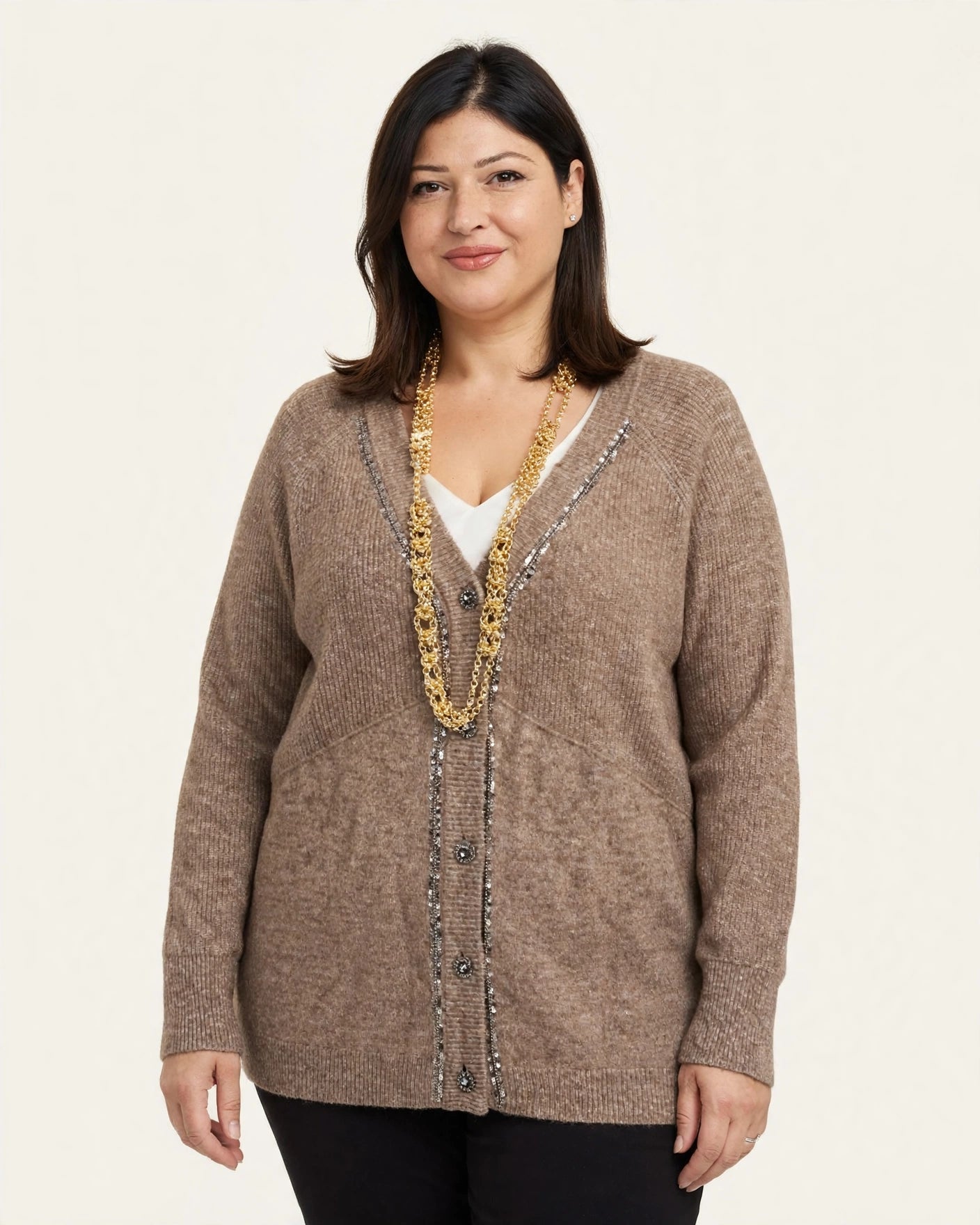 CARDIGAN CON PAILLETTES E BOTTONI GIOIELLO