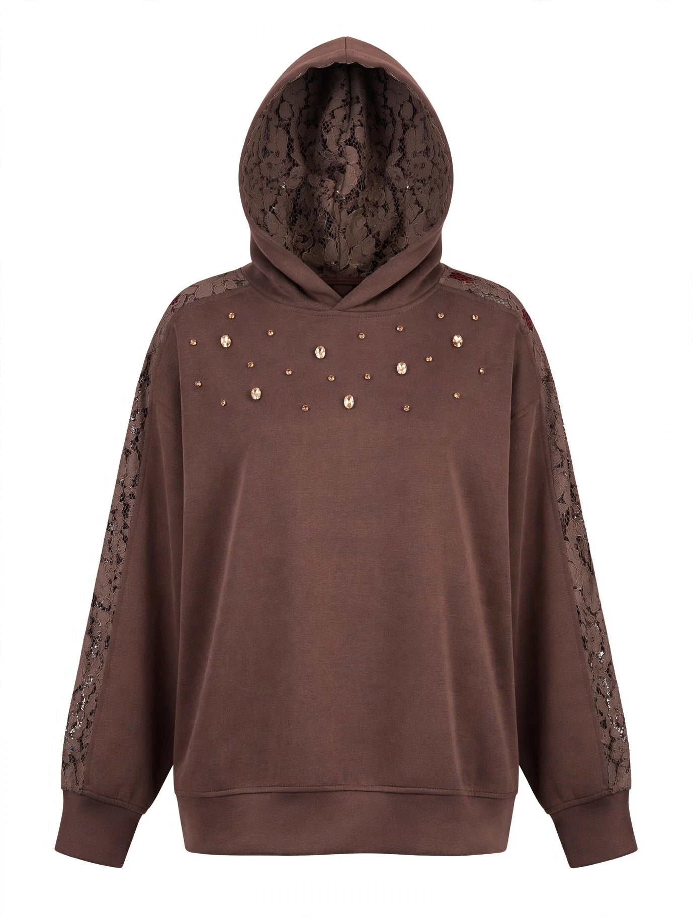 FELPA CON CAPPUCCIO PIZZO E STRASS GIOIELLO