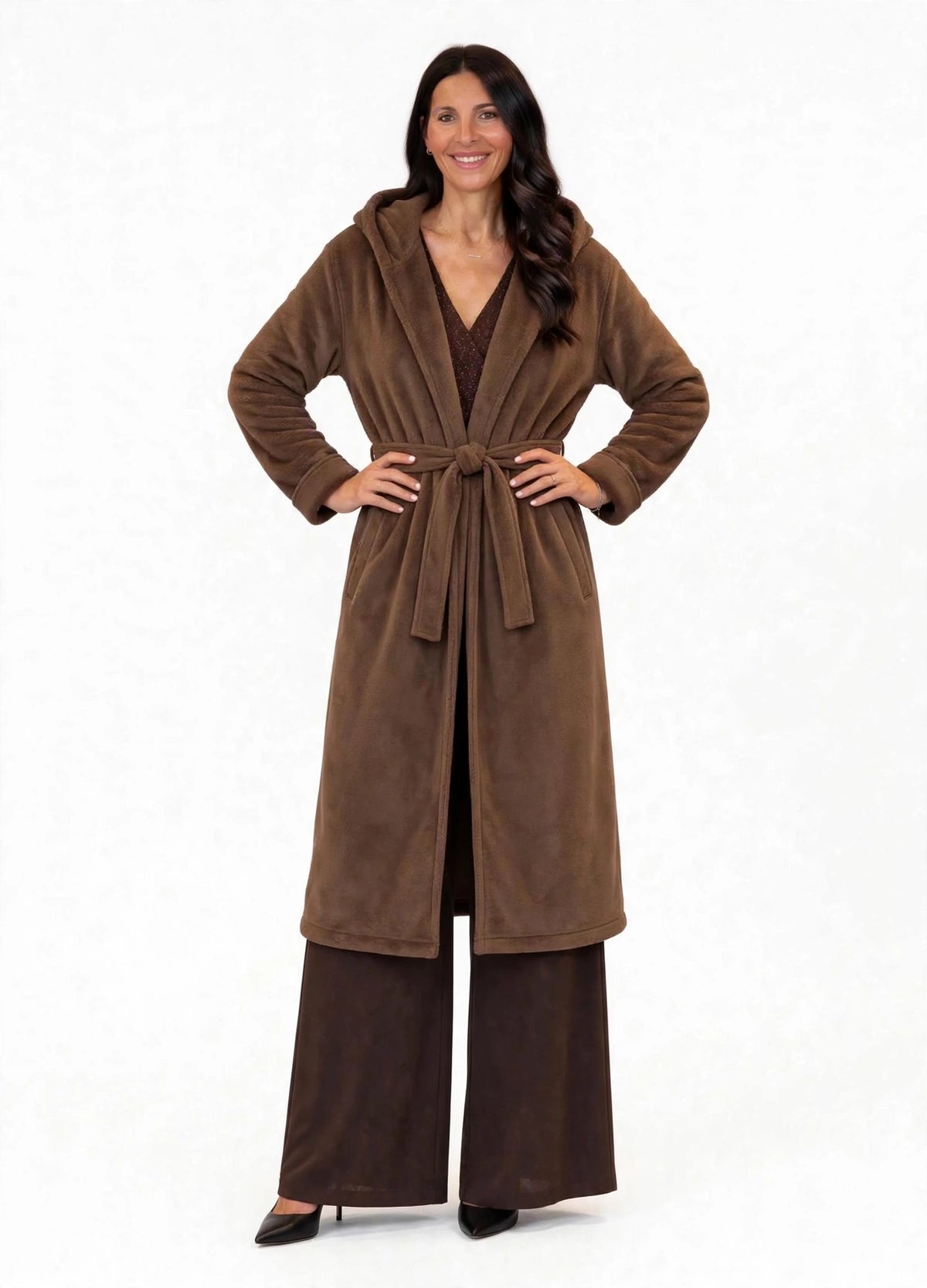 CAPPOTTO LUNGO CINTURA E CAPPUCCIO