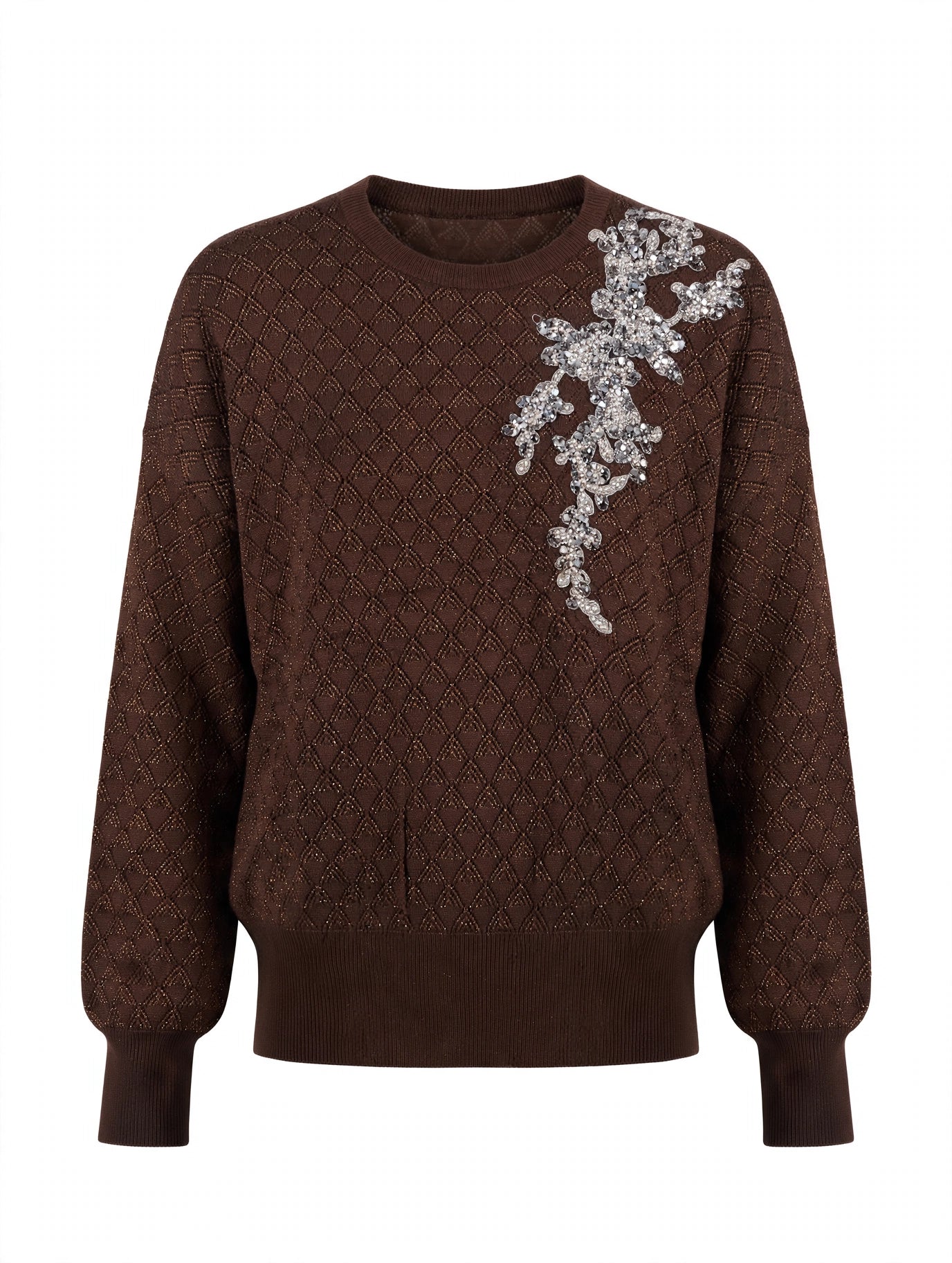 MAGLIA IN LUREX CON RICAMO PERLINE