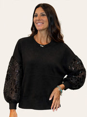 MAGLIA CON MANICHE IN VELO E VELLUTO