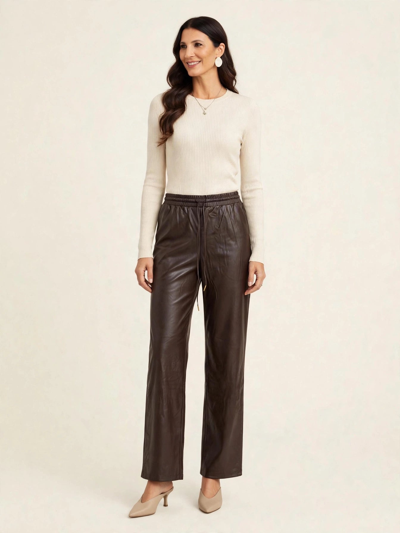 PANTALONE PALAZZO IN ECOPELLE CON COULISSE