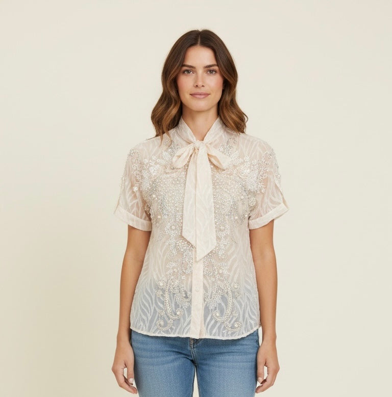 CAMICIA CON PIETRE PERLE E PAILLETTES