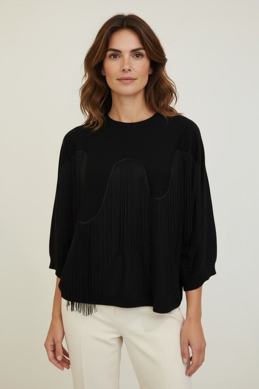 MAGLIA OVER MANICHE A TRE QUARTI CON FRANGE - image 6