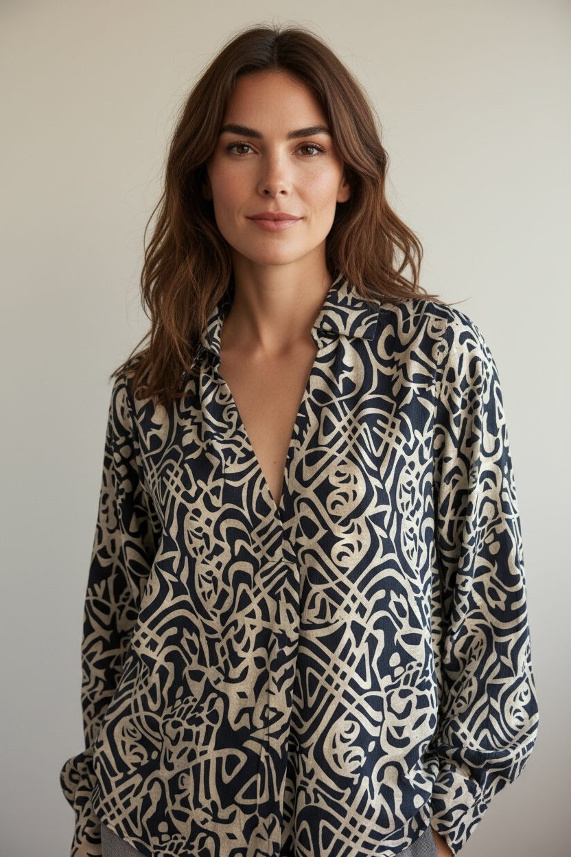 CAMICIA OVER FANTASIA CON COLLO E SCOLLO A V  - image 3