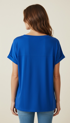 T-shirt con collo alla coreana scollo a v