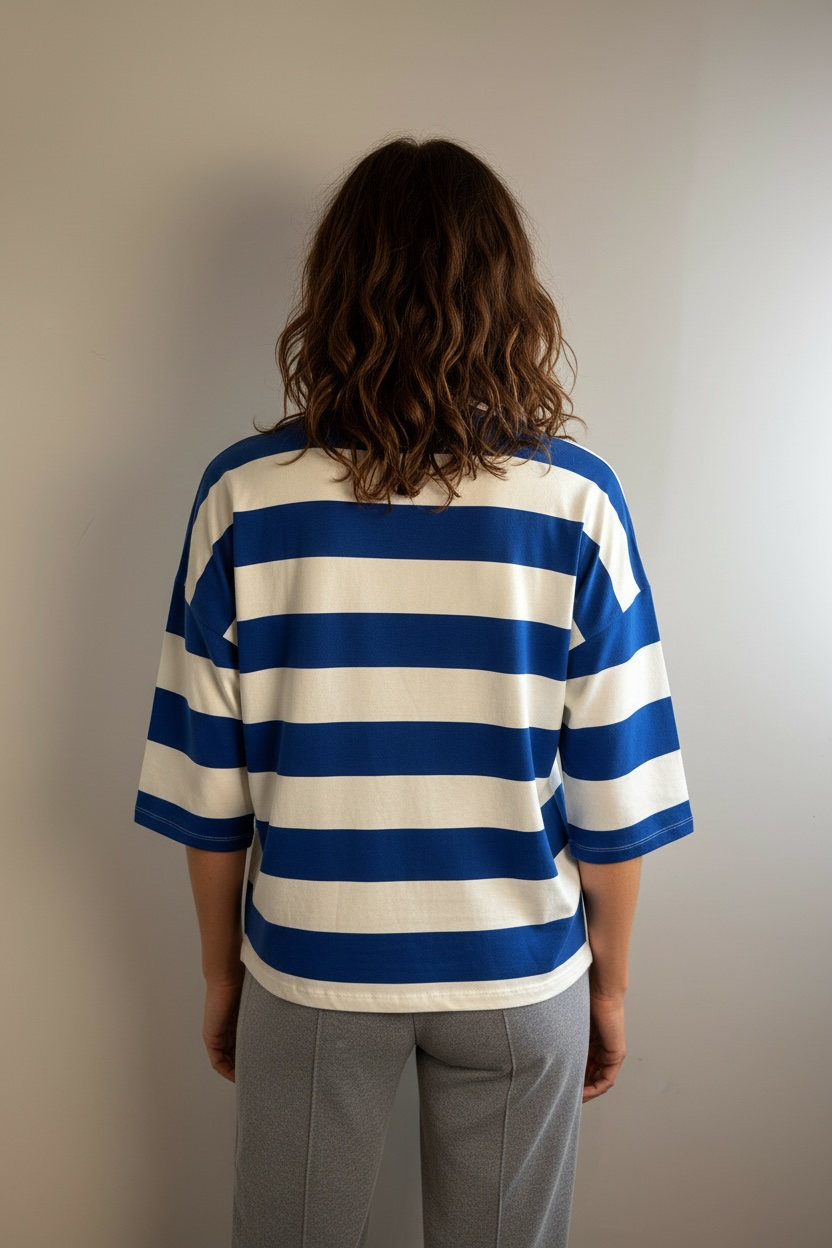 T-SHIRT CON MANICA 3/4 RIGHE LARGHE - image 2