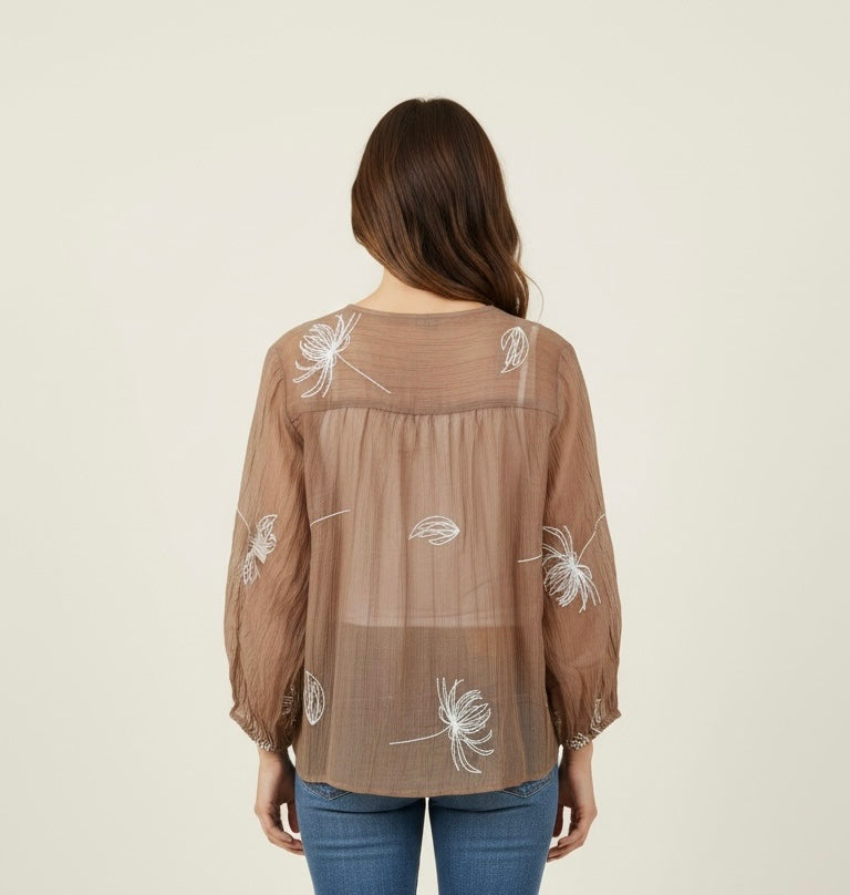 CAMICIA COLLO COREANO CON RICAMI FIORI - image 4