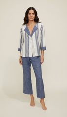 COMPLETO CASACCA RIGATA E PANTALONE ZAMPETTA MISTO LINO