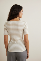 T-SHIRT ADERENTE A RIGHE TESSUTO A COSTINE  - image 2