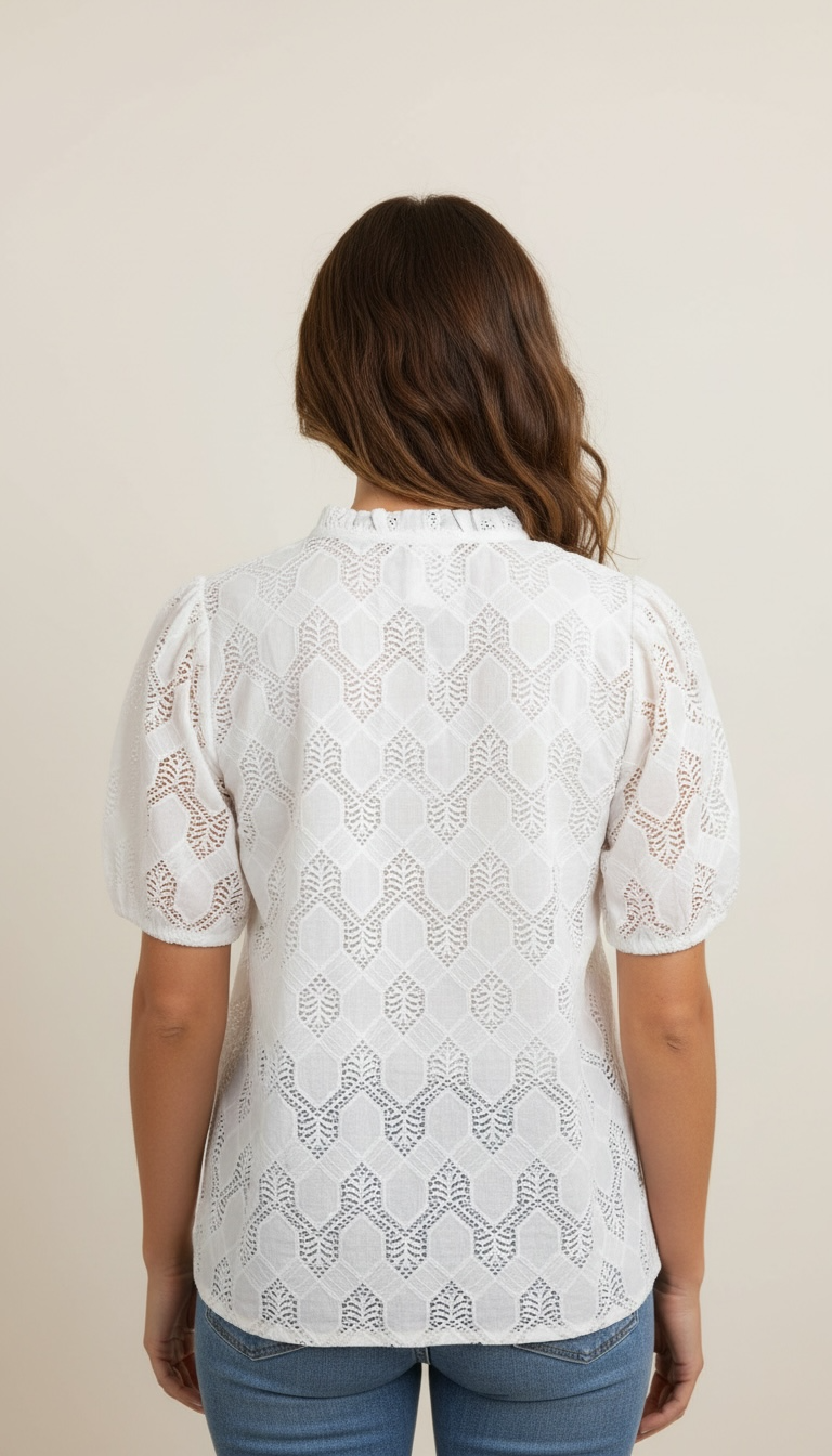 CAMICIA IN PIZZO LAVORATA CON MOTIVO GEOMETRICO
