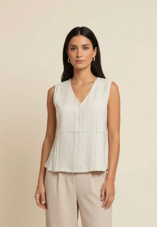 GILET SCAMPANATO CON BOTTONI EFFETTO LINO