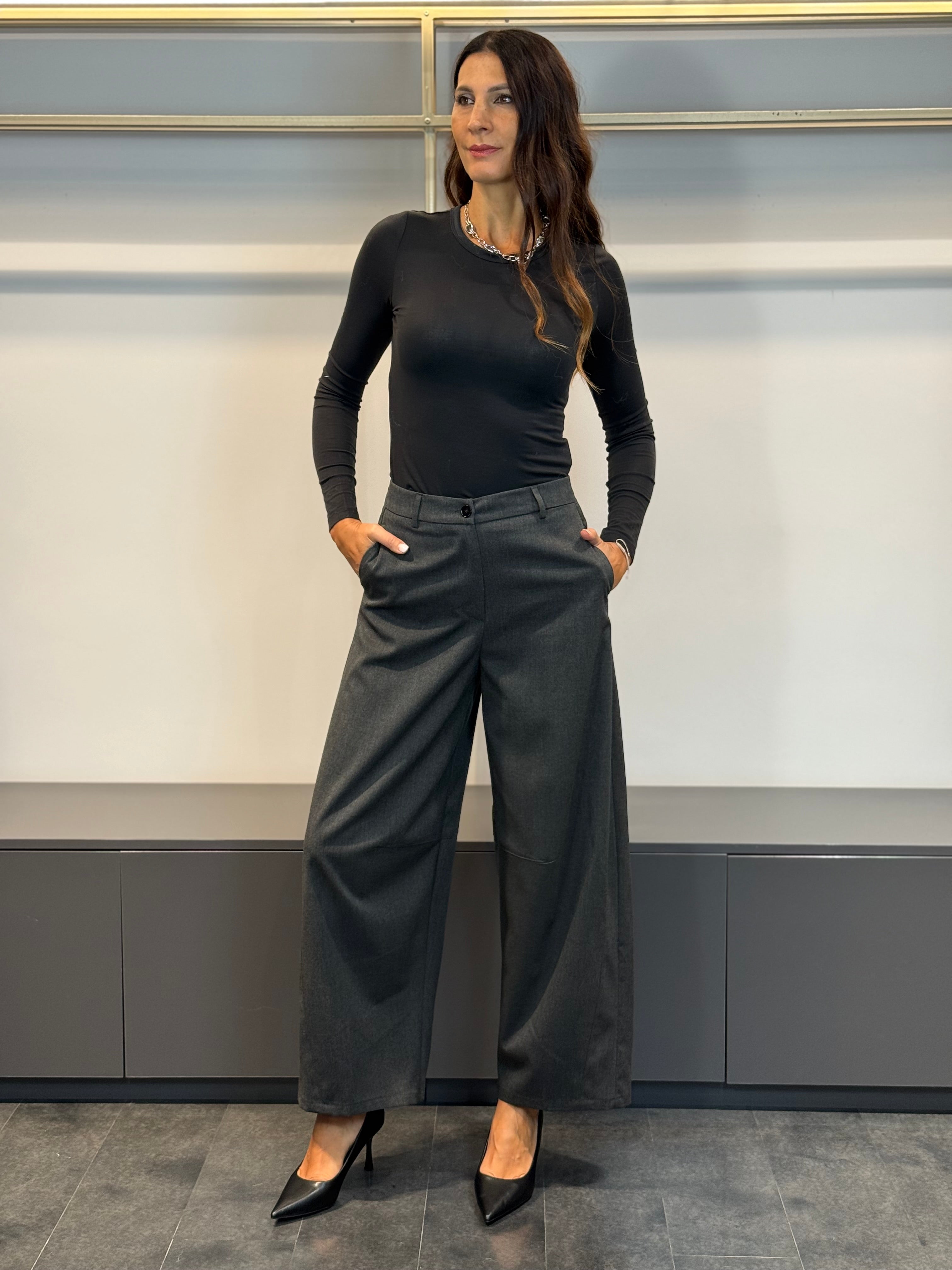 PANTALONE GRIGIO GAMBA LARGA A PALAZZO