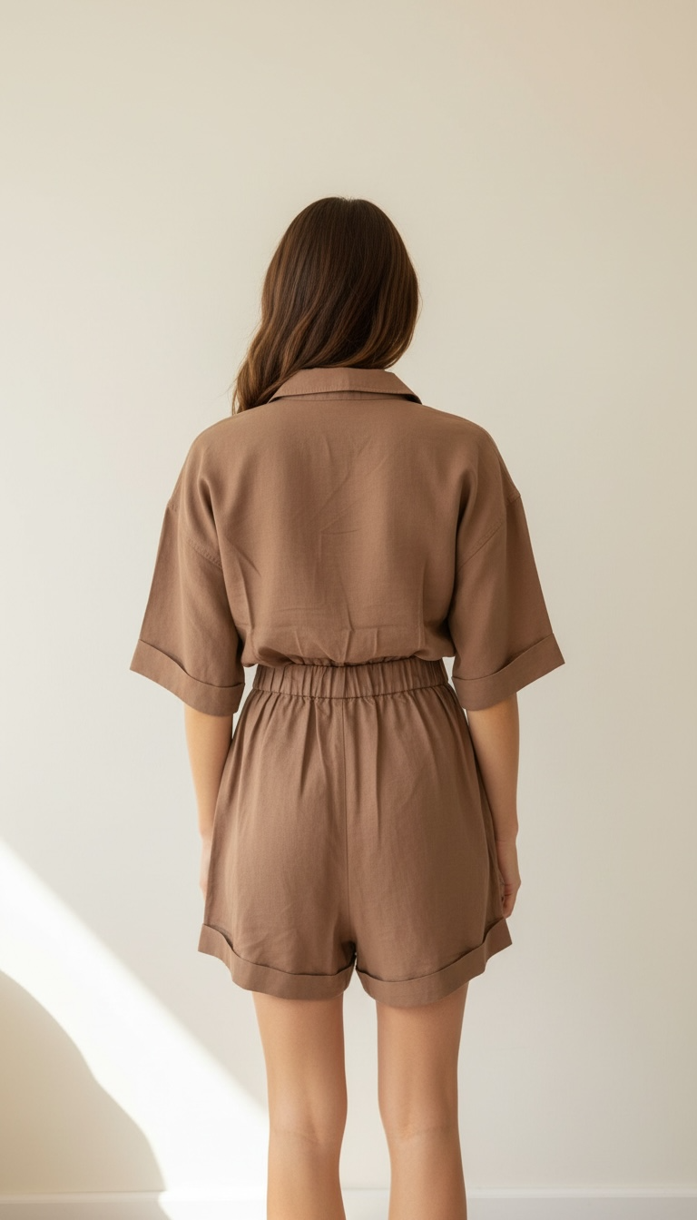 TUTA A PANTALONCINO EFFETTO CAMICIA