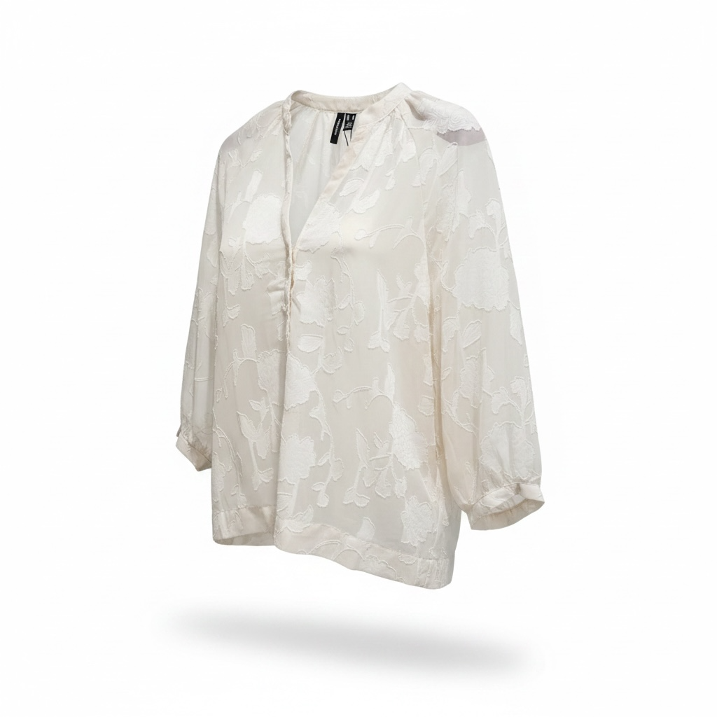 Camicia in velo con fiori e maniche a palloncino