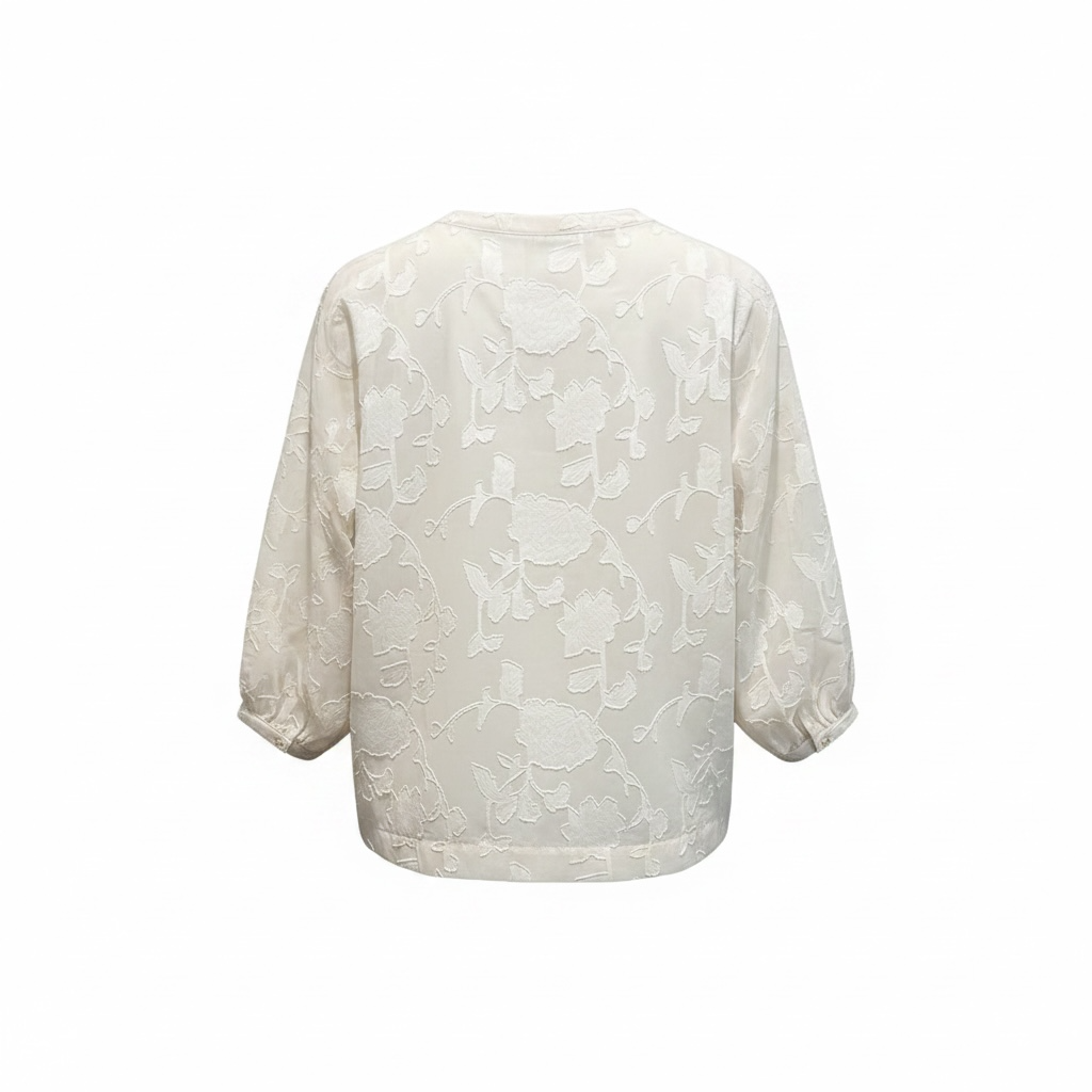 Camicia in velo con fiori e maniche a palloncino