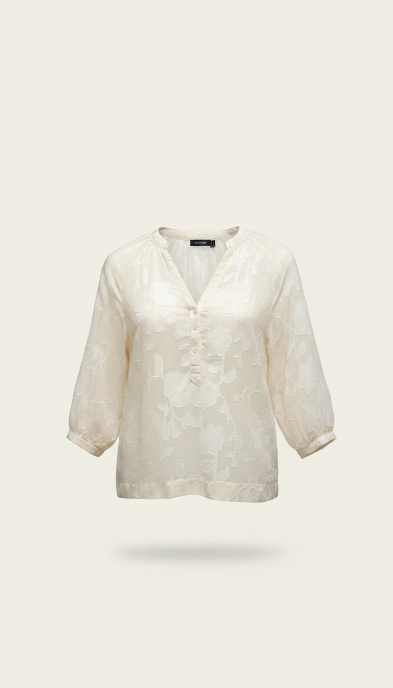 Camicia in velo con fiori e maniche a palloncino