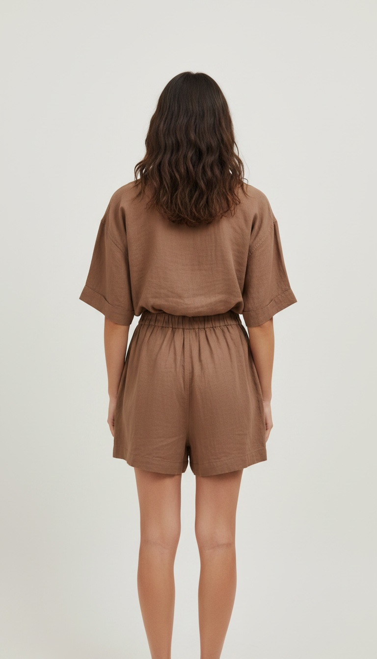 Tuta a pantaloncino effetto camicia
