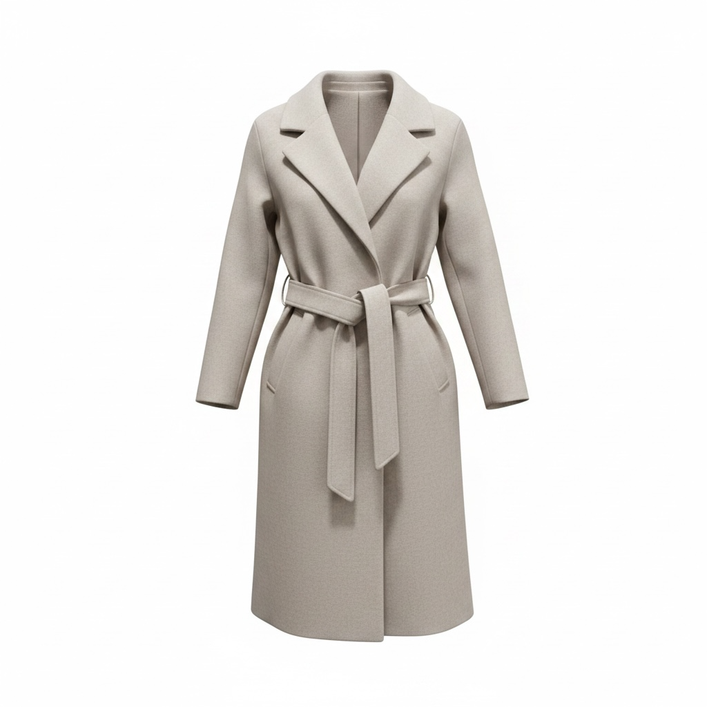 Cappotto lungo con cintura e tasche a filo