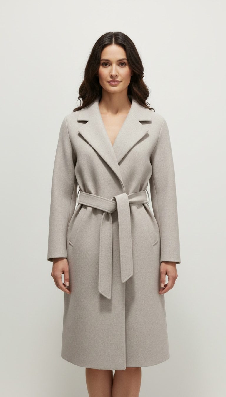 Cappotto lungo con cintura e tasche a filo