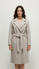 Cappotto lungo con cintura e tasche a filo