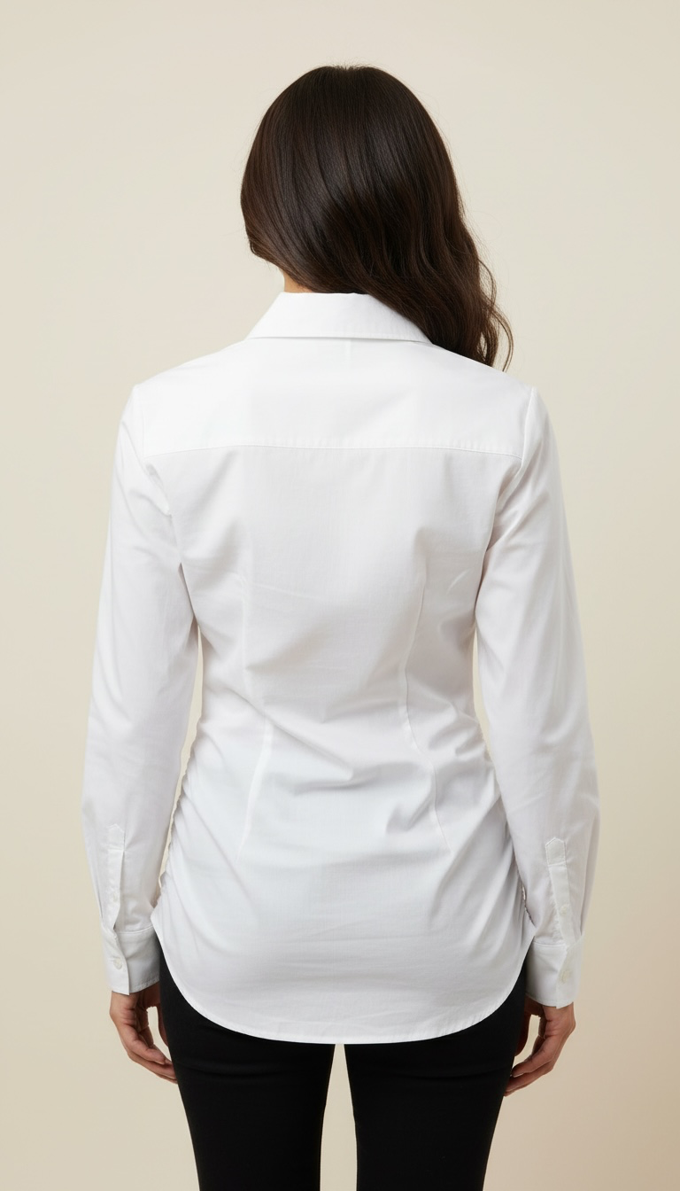 Camicia con drappeggio sui lati e chiusura delle maniche con bottoni gioiello