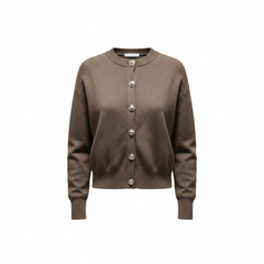 Cardigan girocollo a costine con bottoni frontali metallici