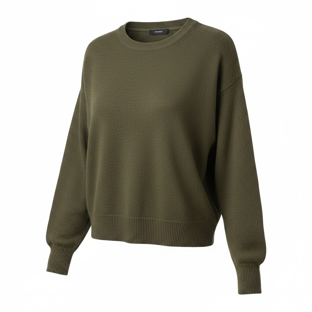 Maglione a girocollo con spalle scese, polsini e orlo a coste