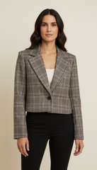 Blazer corto check con bottone centrale