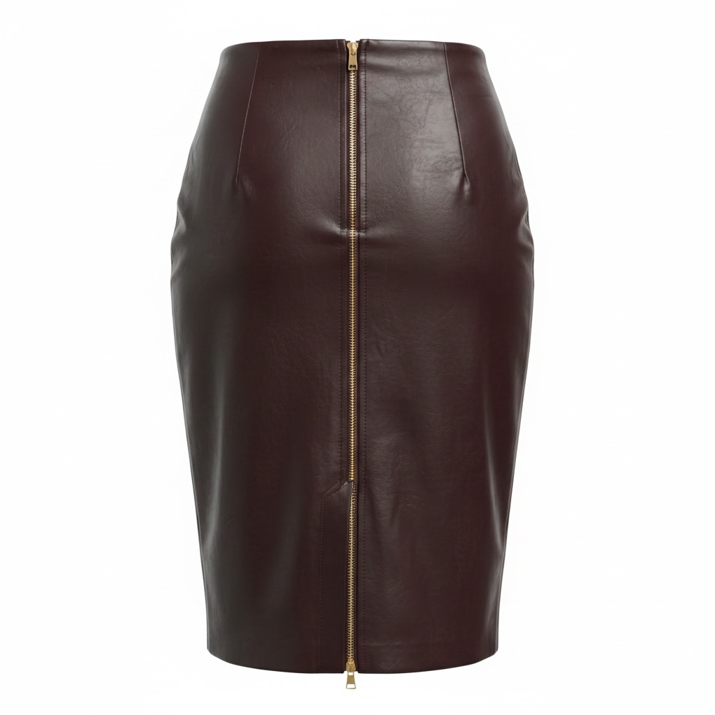 Gonna Midi Ecopelle Bordeaux con Zip dietro
