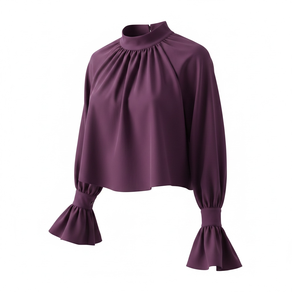 Blusa Donna Collo Alto Maniche a Palloncino | Volant