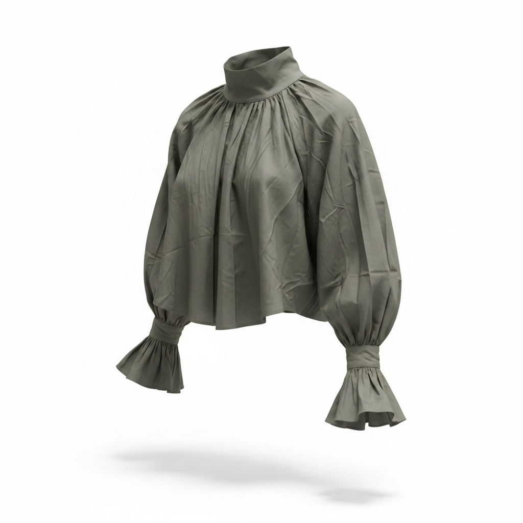 Blusa Donna Collo Alto Maniche a Palloncino | Volant