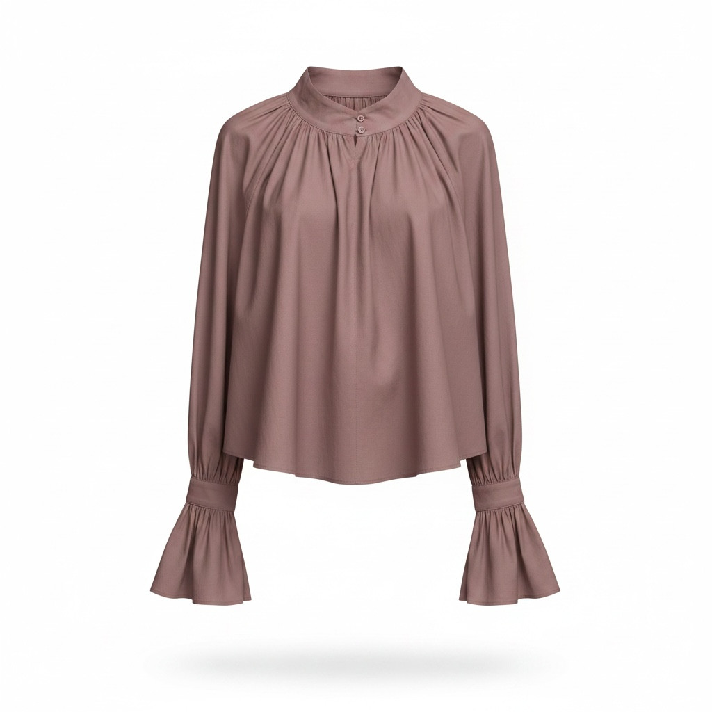 Blusa Donna Collo Alto Maniche a Palloncino | Volant