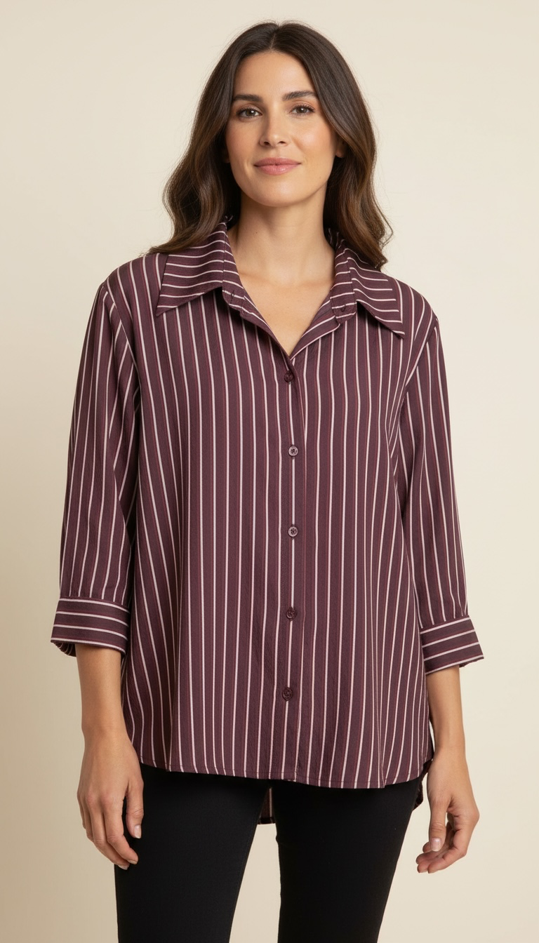 Camicia a righe verticali e maniche a tre quarti