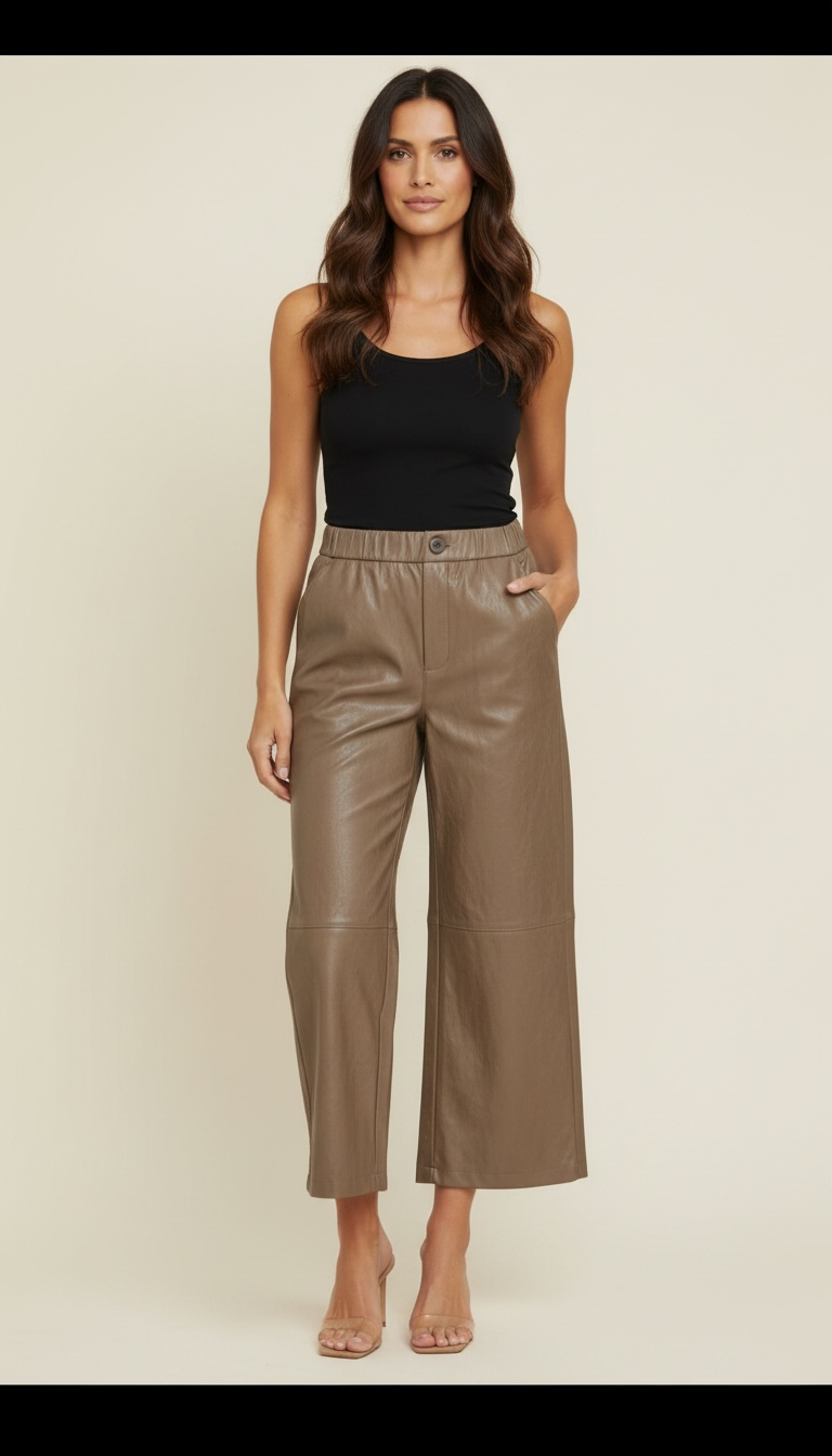 Pantalone in ecopelle mom fit con elastico dietro più taglio al ginocchio