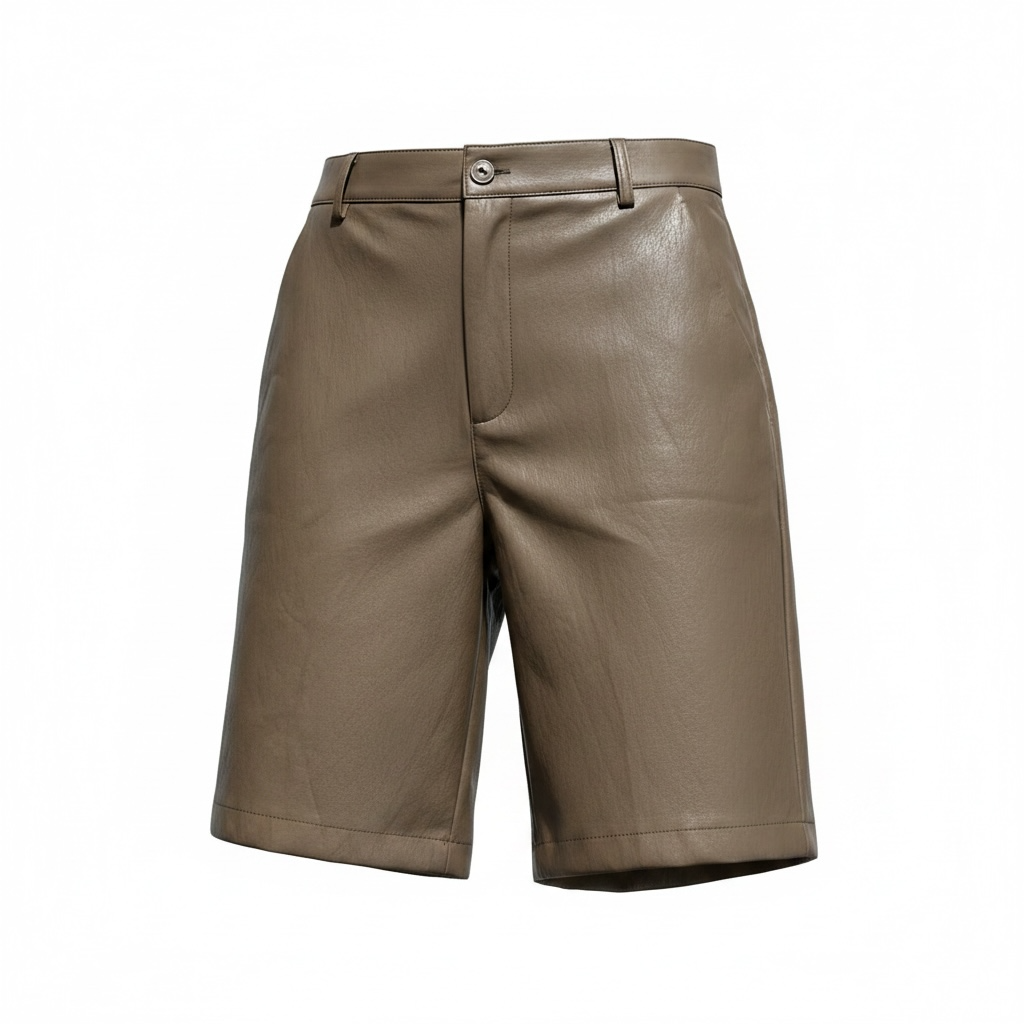 Bermuda in ecopelle con tasche laterali e passanti per la cintura