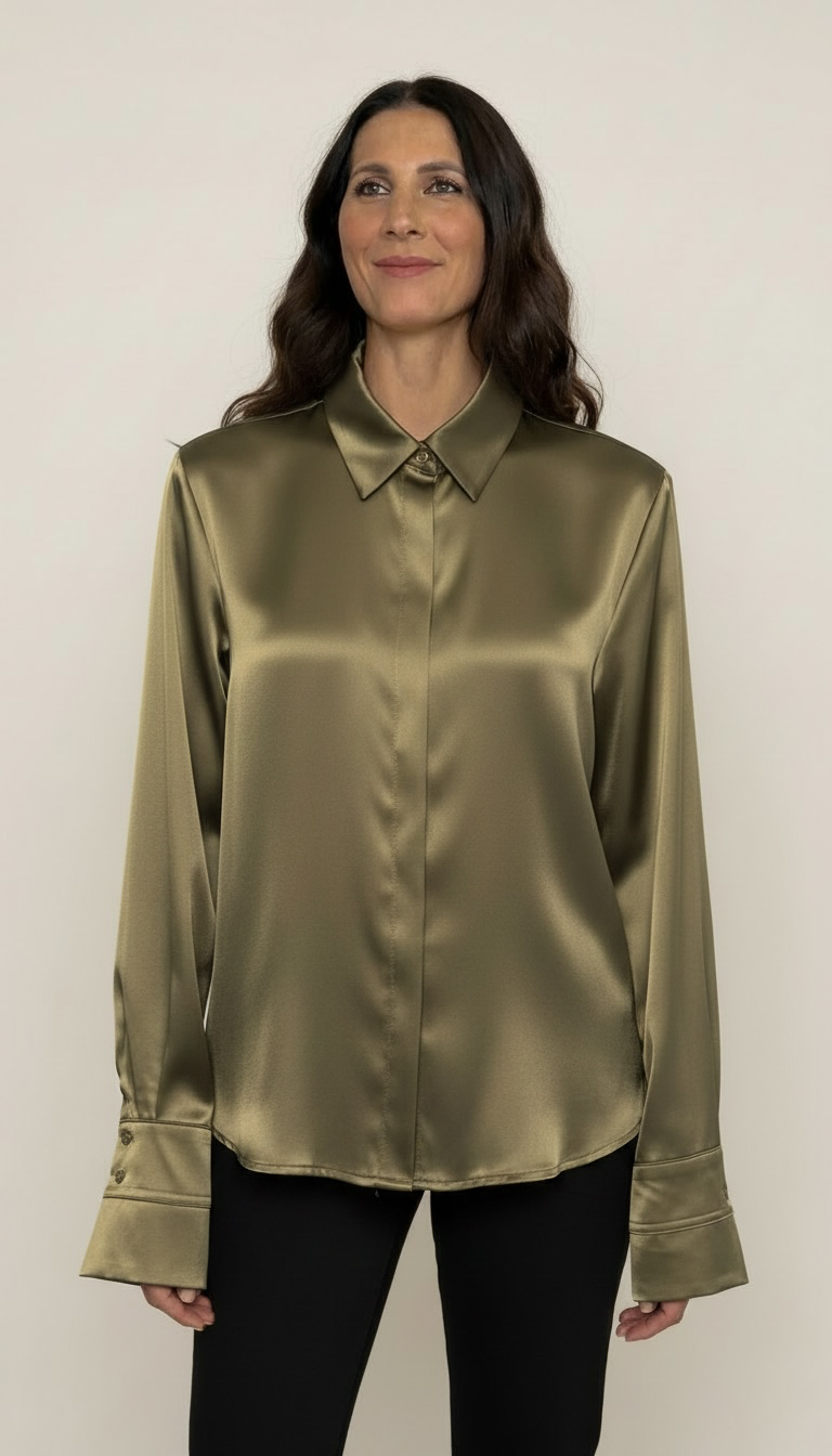 Camicia con colletto classico e polsini alti in raso