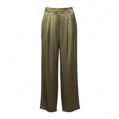 Pantalone a gamba larga con pieghe frontali e tasche laterali